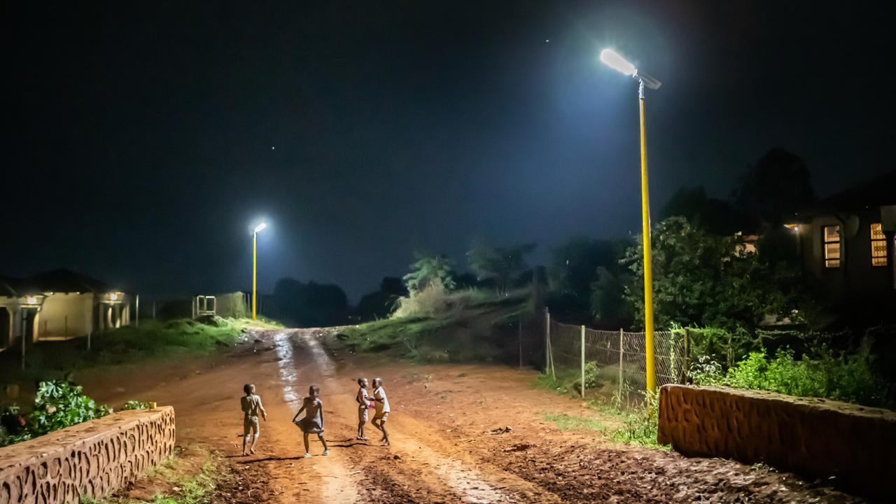The solar-powered streetlights on GRP poles create a safe environment for women and children, and visibility of pedestrians at night.
