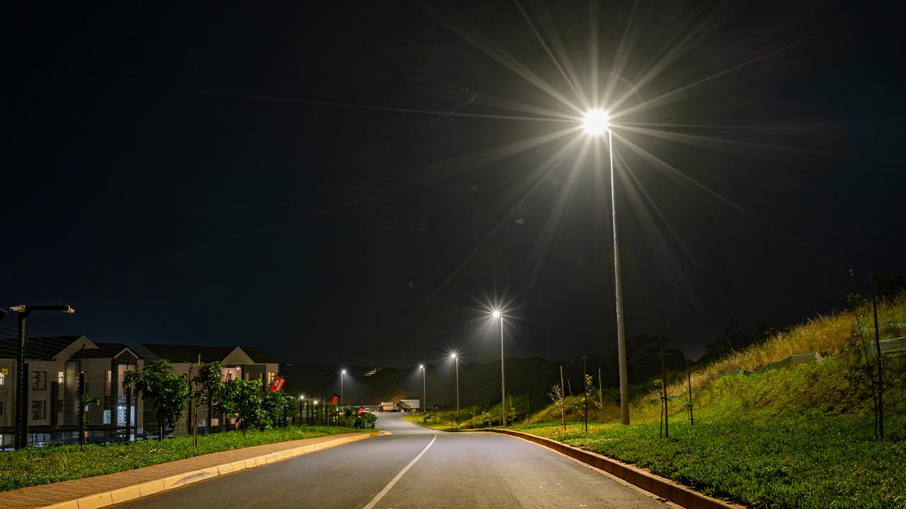 Safe and efficient streetlighting at Ballito Village lifestyle estate in KwaZulu-Natal, South Africa.