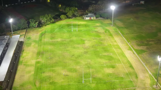 Locally designed and manufactured LED floodlights for Paul Roos Gymnasium’s Markötter Rugby Field and Practice B field